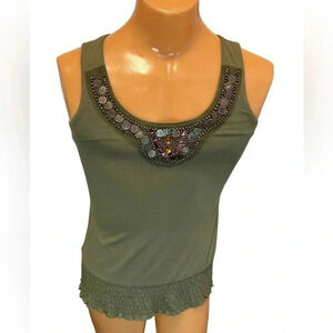 EYESHADOW Tank Top Women's Medium Green with Beads & Bangles Wide Strap EUC